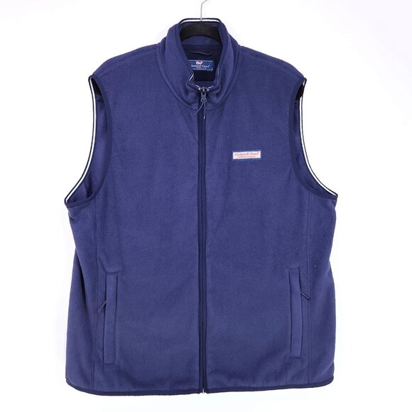 Vineyard Vines Fleece Vest Men's Size Large Harbor Full Zip Blue Pockets Mock - Picture 1 of 12